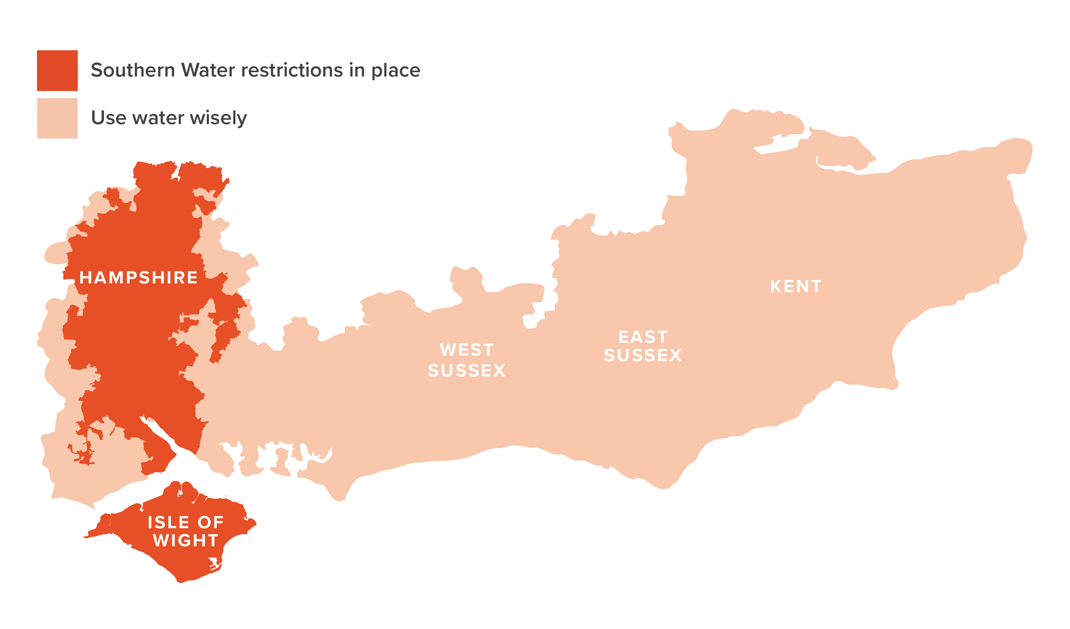 Map showing hosepipe restrictions in Hampshire and the Isle of Wight